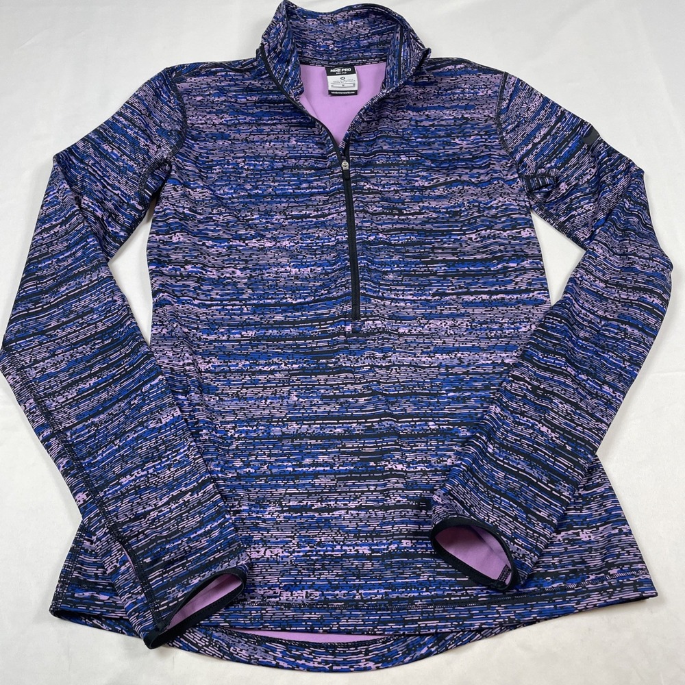 Lot of 2x Nike Pro Dri-FIT Womens Medium 1/2 Zip Pullover Purple Red Polka Dot - Picture 3 of 9